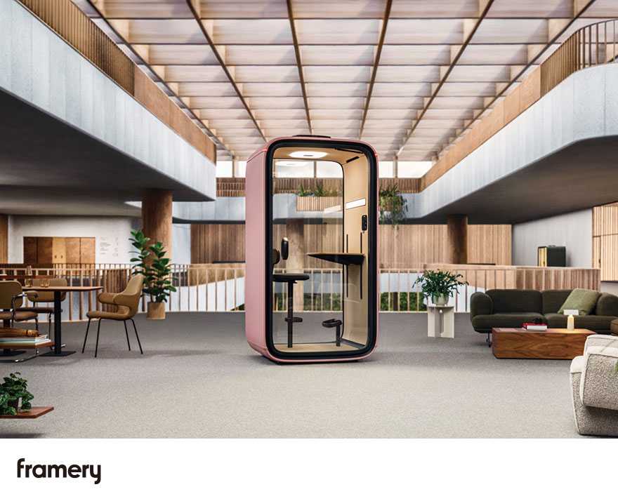 2016年framery製防音ブース、ピンクのモダンな個室型ワークスペース
